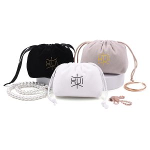 Drawstring Flocking Soft Jewelry Pouch