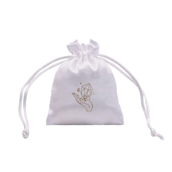 Satin drawstring jewelry pouch with custom logo embroidery