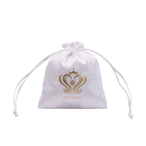 Satin drawstring jewelry pouch with custom logo embroidery